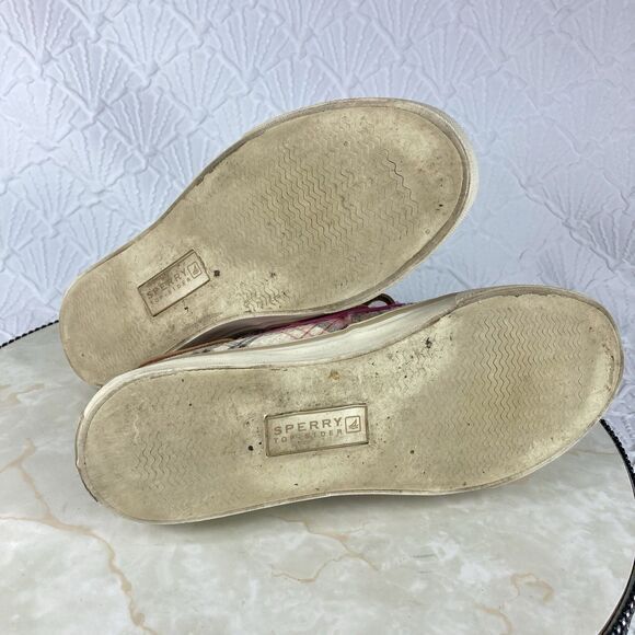 Sperry Shoes Women 6.5 Pink Gray Plaid Sequin Classic Casual Slip on Boat Loafer - Picture 11 of 12